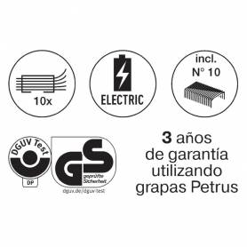 Grapadora petrus electrica e-310 contactless rojo metalizado capacidad 12 hojas usa grapas nº 10 - 628837