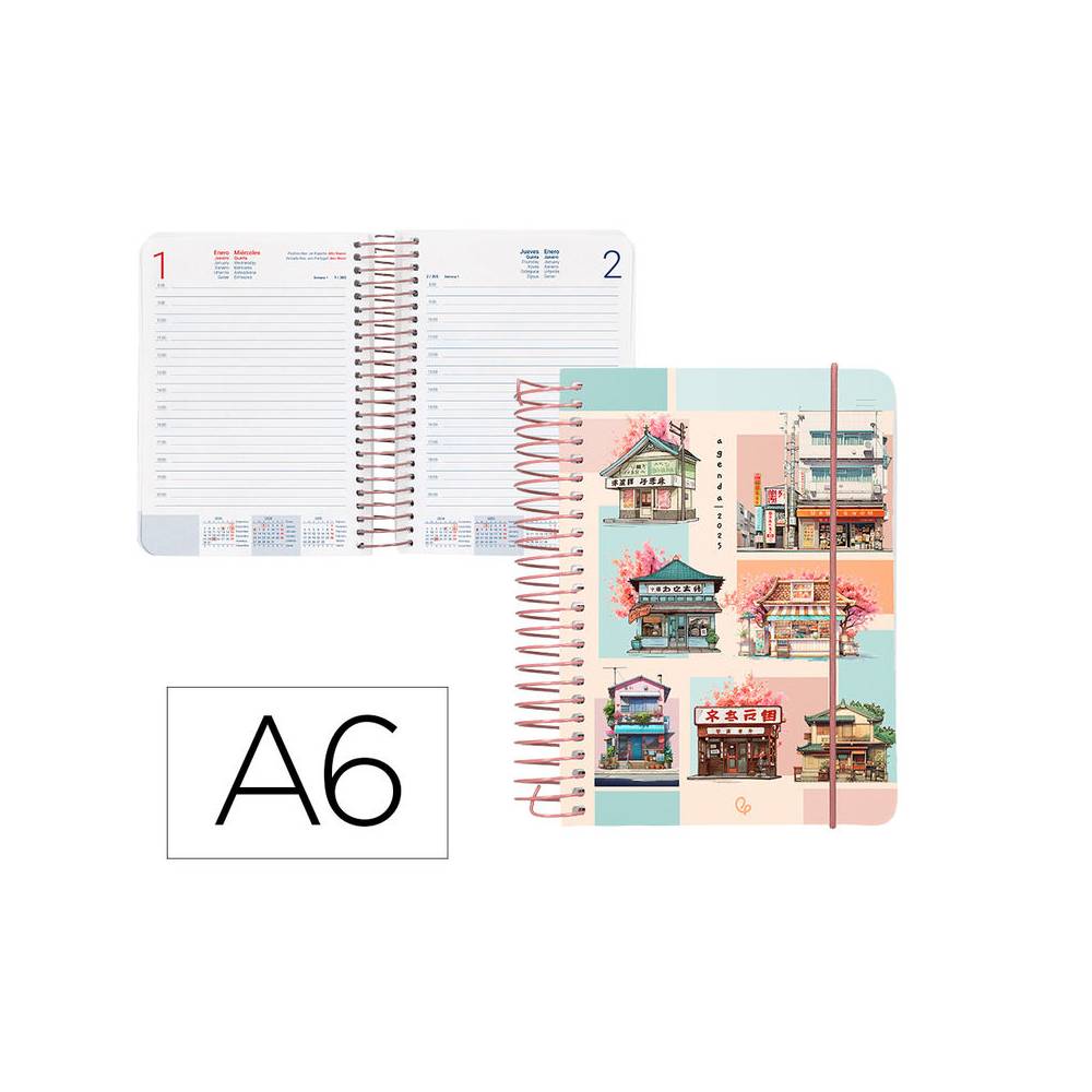 Agenda espiral liderpapel sant orini a6 2025 dp & ws mosaico papel 60 gr - 