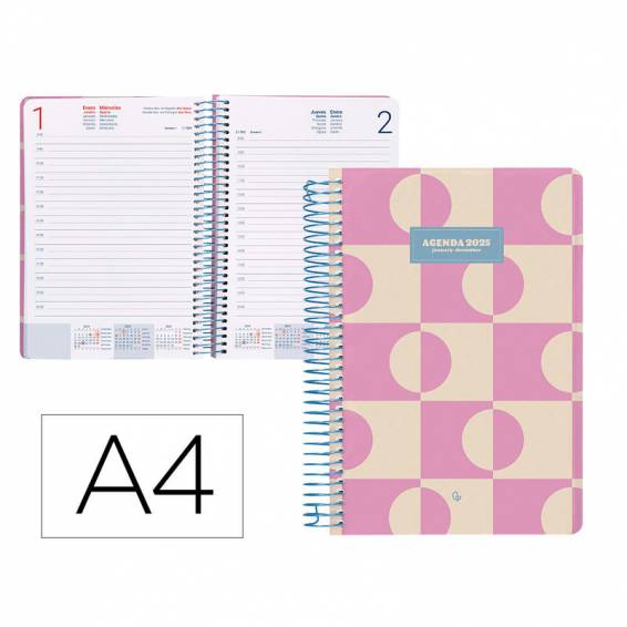 Agenda espiral liderpapel clas sic a4 2025 día página color rosa papel 70 gr - 