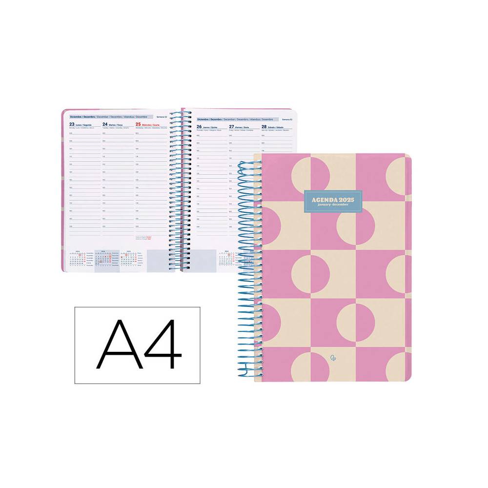 Agenda espiral liderpapel clas sic a4 2025 semana vista color rosa papel 70 gr - 