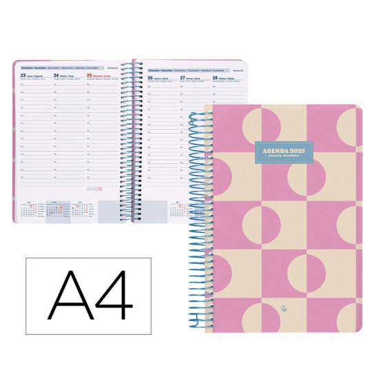 Agenda espiral liderpapel clas sic a4 2025 semana vista color rosa papel 70 gr - 