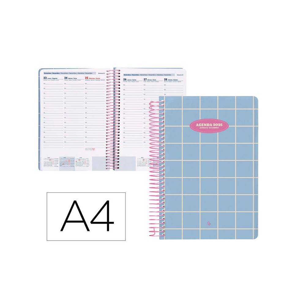 Agenda espiral liderpapel clas sic a4 2025 semana vista light color azul papel 70 gr - 