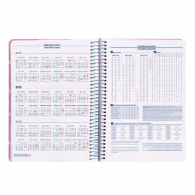 Agenda espiral liderpapel clas sic a5 2025 día página color rosa papel 70 gr - 