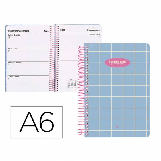 Agenda espiral liderpapel clas sic a6 2025 semana vista light color azul papel 70 gr - 