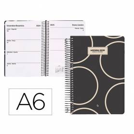 Agenda espiral liderpapel clas sic a6 2025 semana vista blanco y negro 2 papel 70 gr - 