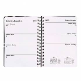 Agenda espiral liderpapel clas sic a6 2025 semana vista blanco y negro 2 papel 70 gr - 