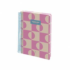 Agenda espiral liderpapel clas sic a6 2025 día página color rosa papel 70 gr - 