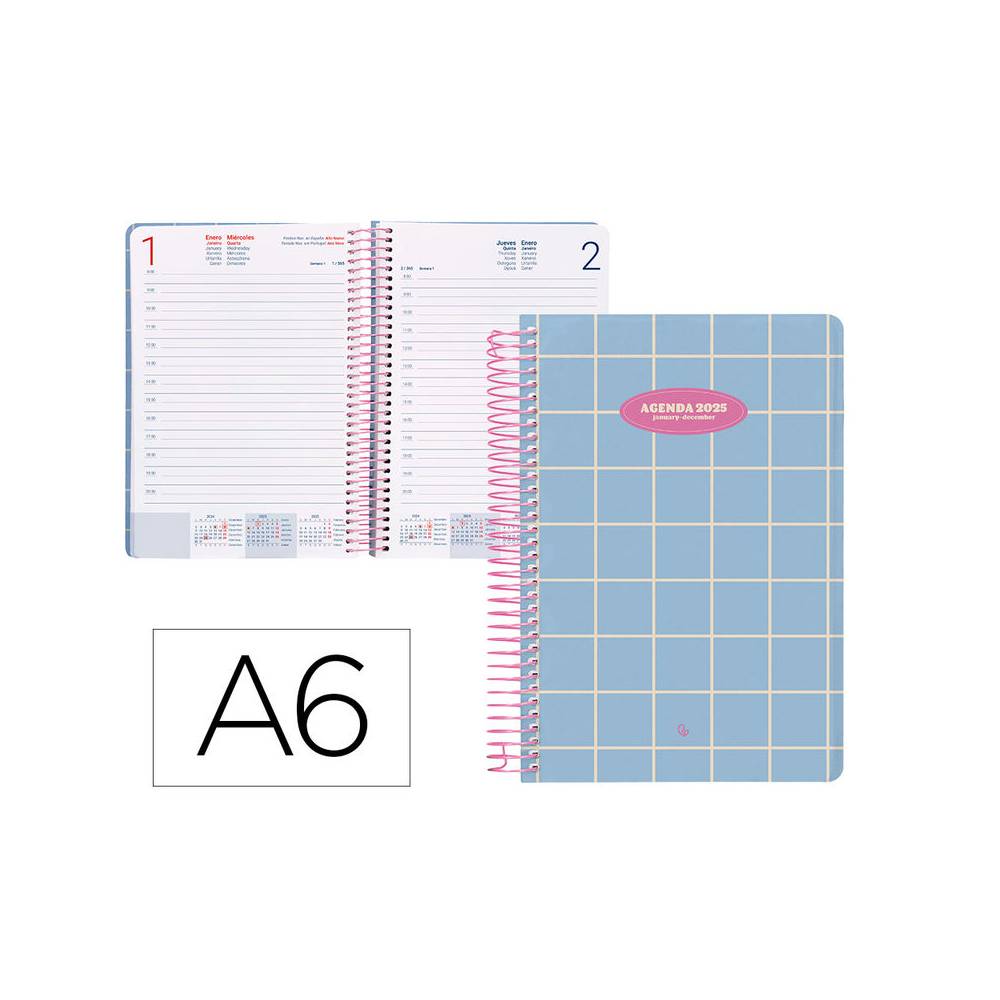 Agenda espiral liderpapel clas sic a6 2025 día página color azul claro papel 70 gr - 