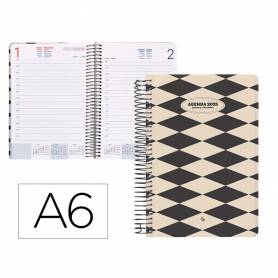 Agenda espiral liderpapel clas sic a6 2025 día página blanco y negro 1 papel 70 gr - 