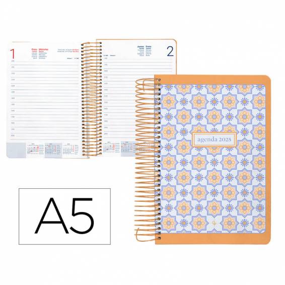 Agenda espiral liderpapel peri ssa a5 2025 día página color naranja papel 80 gr - 