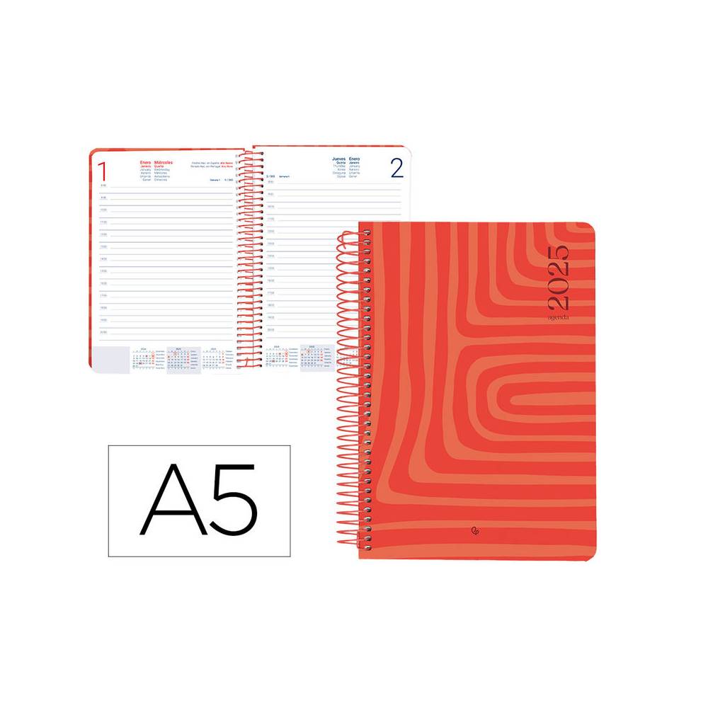 Agenda espiral liderpapel syro s a5 2025 día página color rojo papel 60 gr - 