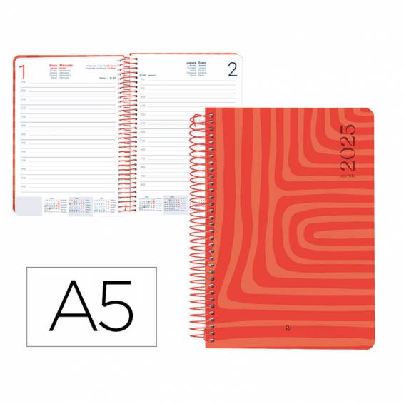 Agenda espiral liderpapel syro s a5 2025 día página color rojo papel 60 gr - 