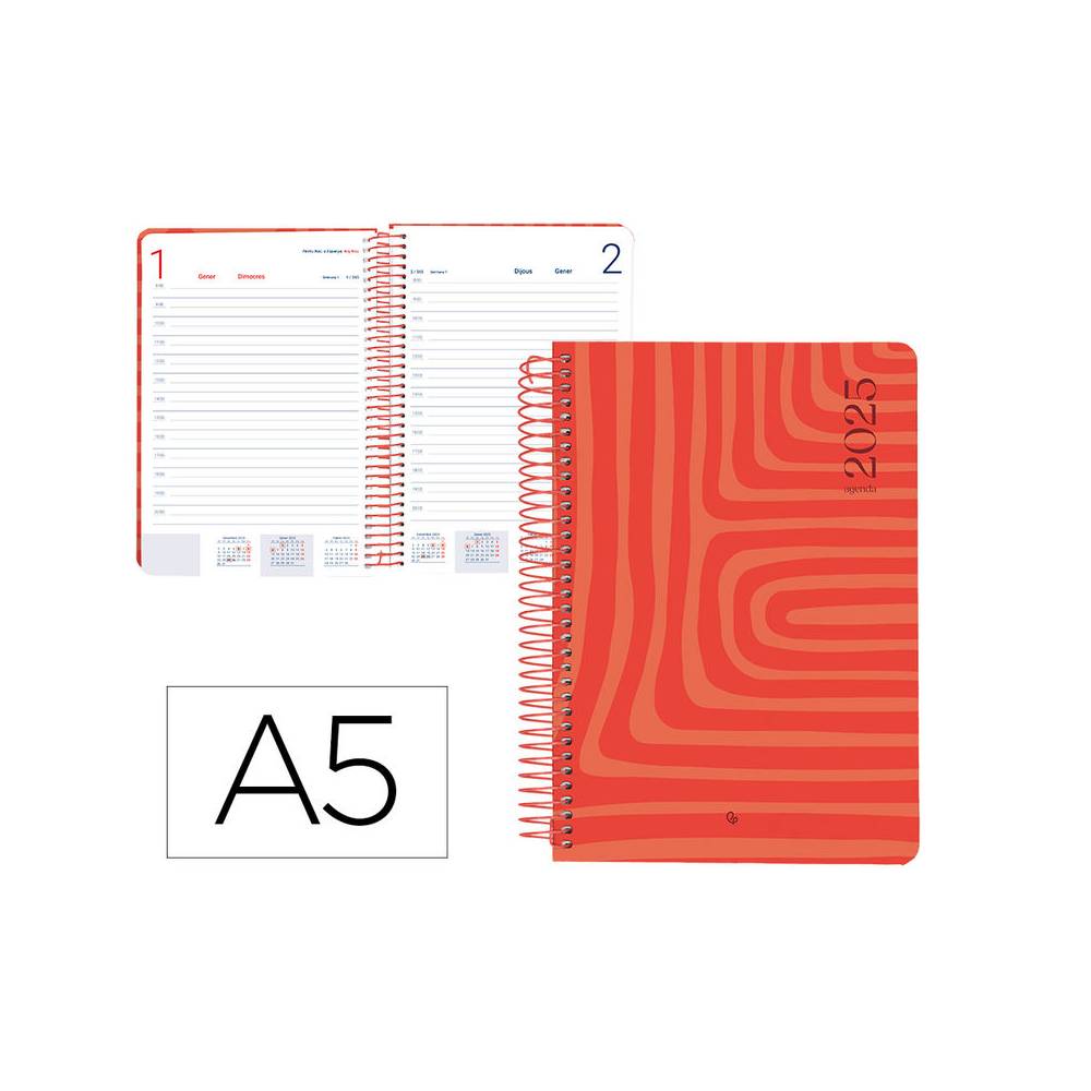 Agenda espiral liderpapel syro s a5 2025 día página color rojo papel 60 gr catalan - 