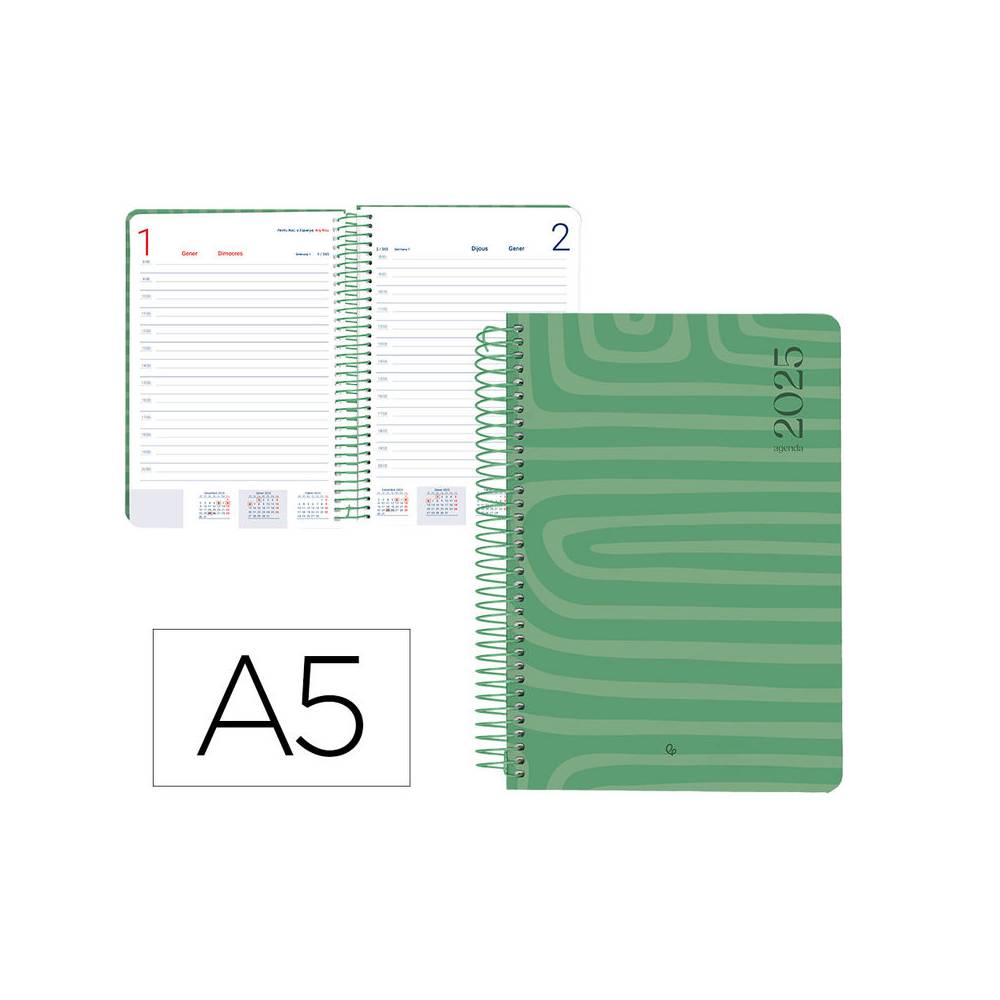 Agenda espiral liderpapel syro s a5 2025 día página color verde papel 60 gr catalan - 