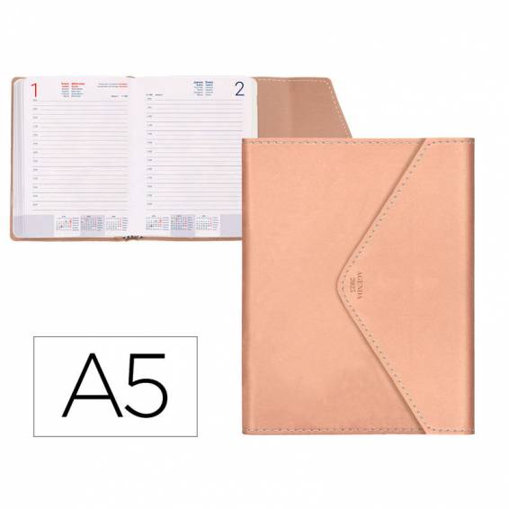 Agenda encuadernada liderpapel psara a5 2025 día página color rosa nude papel 70 gr - 