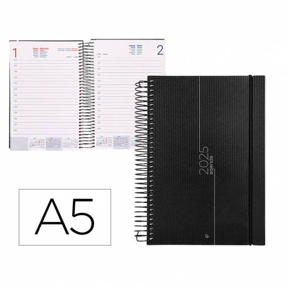 Agenda encuadernada liderpapel olbia a5 2025 día página color negro papel 60 gr - 