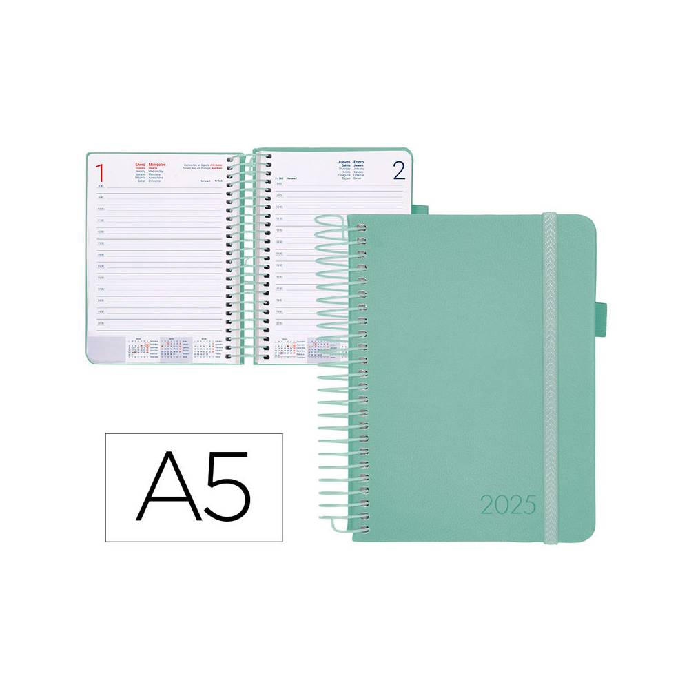 Agenda encuadernada liderpapel neon a5 2025 día página color verde papel 70 gr - 