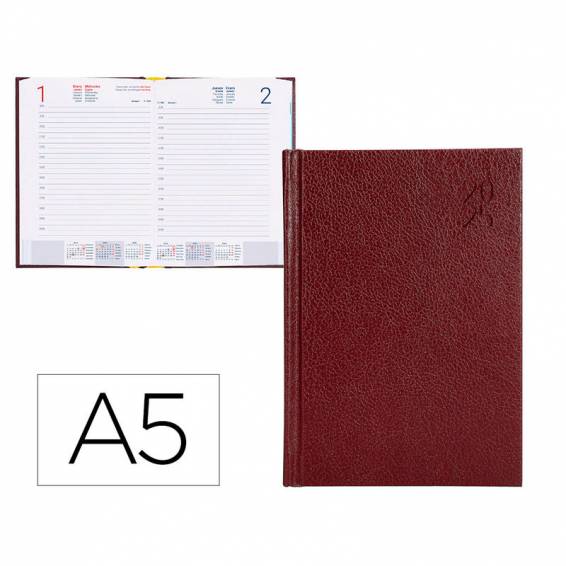 Agenda encuadernada liderpapel corfu a5 2025 día página color rojo papel 60 gr - 