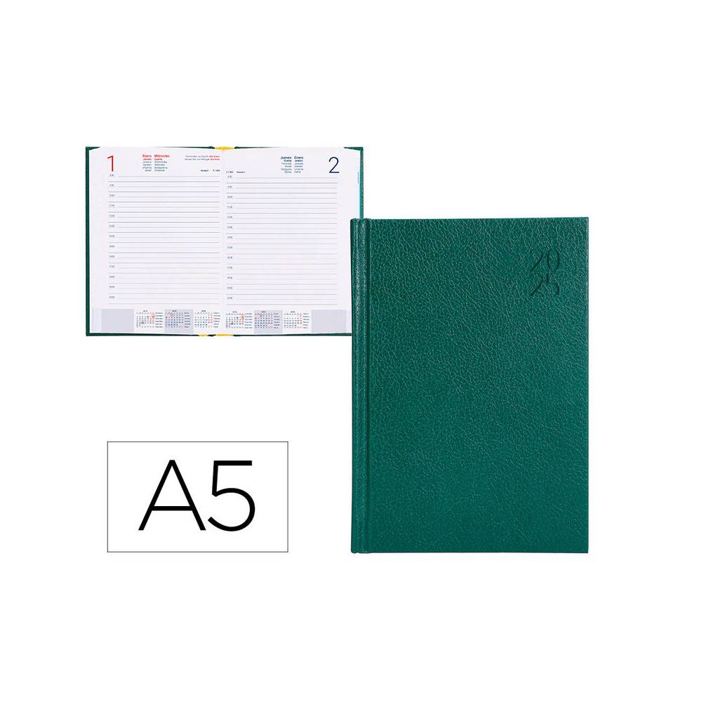 Agenda encuadernada liderpapel corfu a5 2025 día página color verde papel 60 gr - 