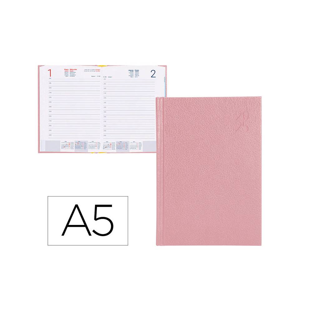 Agenda encuadernada liderpapel corfu a5 2025 día página color rosa nude papel 60 gr - 