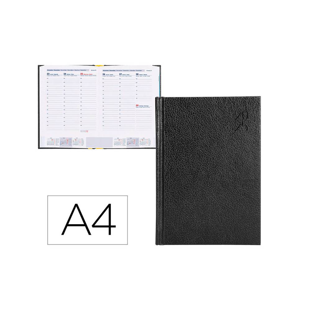 Agenda encuadernada liderpapel corfu a4 2025 semana vista negro papel 60 gr - 