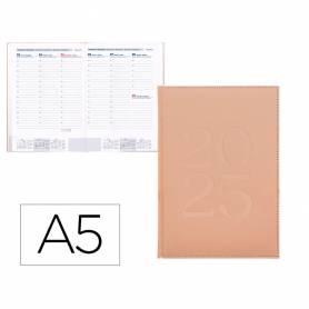 Agenda encuadernada liderpapel creta a5 2025 semana vista color rosa nude papel 70 gr - 