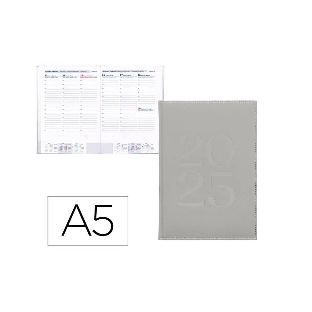 Agenda encuadernada liderpapel creta a5 2025 semana vista color gris papel 70 gr - 