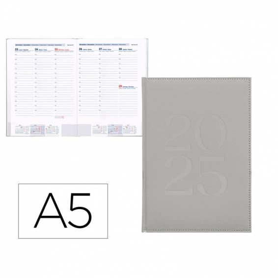 Agenda encuadernada liderpapel creta a5 2025 semana vista color gris papel 70 gr - 