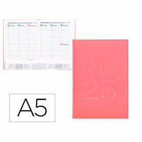 Agenda encuadernada liderpapel creta a5 2025 semana vista color rosa papel 70 gr - 