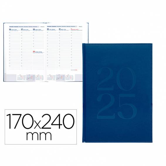 Agenda encuadernada liderpapel creta 170 x 240 2025 semana vista color azul papel 70 gr - 