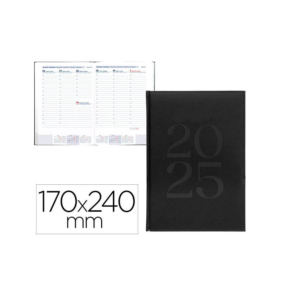 Agenda encuadernada liderpapel creta 170 x 240 2025 semana vista negro papel 70 gr - 