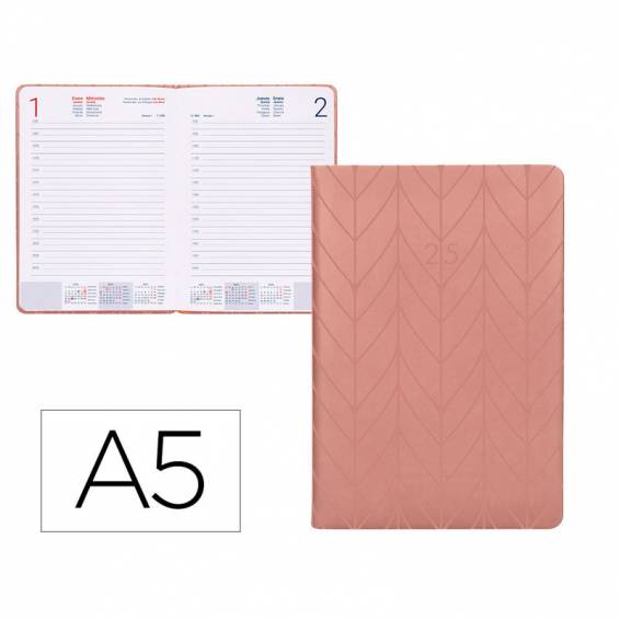 Agenda encuadernada liderpapel lipsi a5 2025 día página color rosa melocotón papel 70 gr - 