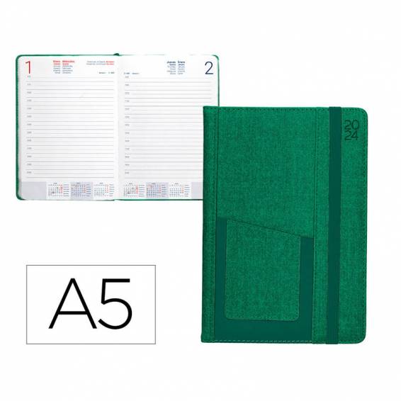 Agenda encuadernada liderpapel saria a5 2025 día página color verde papel 70 gr - 