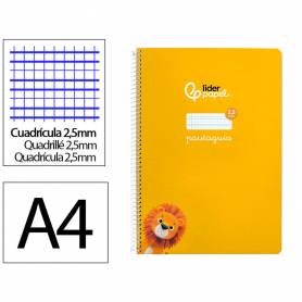 Cuaderno espiral liderpapel di n a4 pautaguia tapa dura 80h 90 gr cuadro pautado 2,5mm color amarillo - BF124