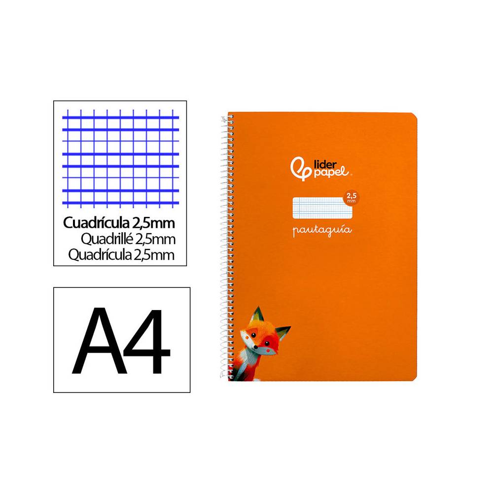 Cuaderno espiral liderpapel di n a4 pautaguia tapa dura 80h 90 gr cuadro pautado 2,5mm color naranja - BF127