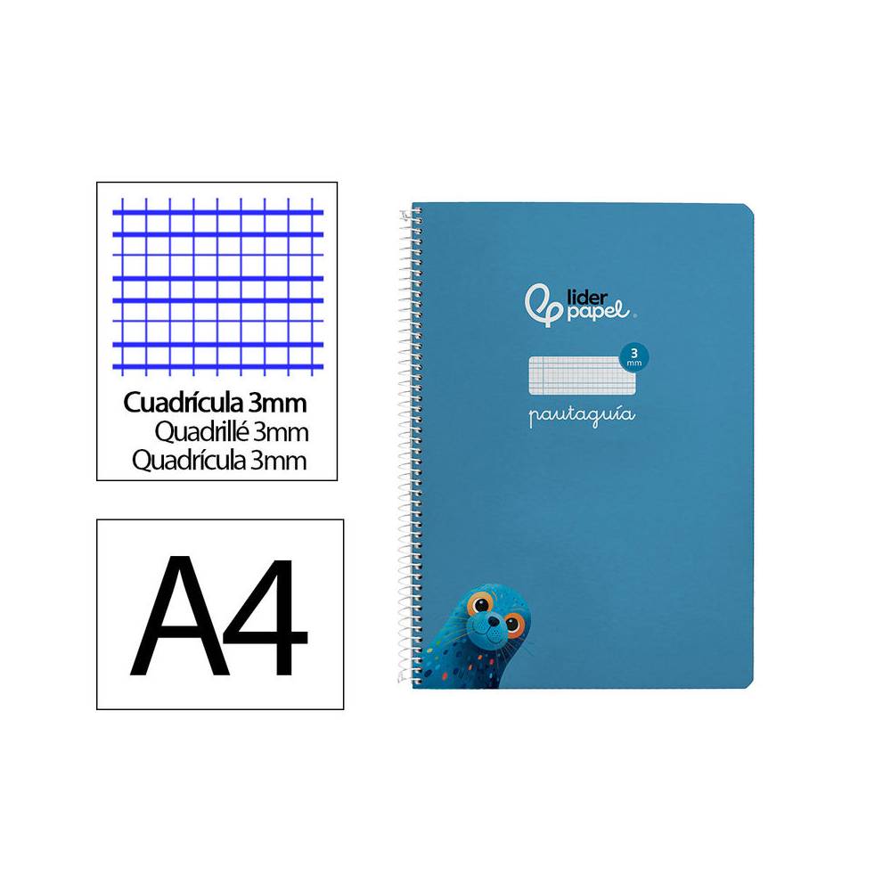 Cuaderno espiral liderpapel di n a4 pautaguia tapa dura 80h 90 gr cuadro pautado 3mm color azul - BF131