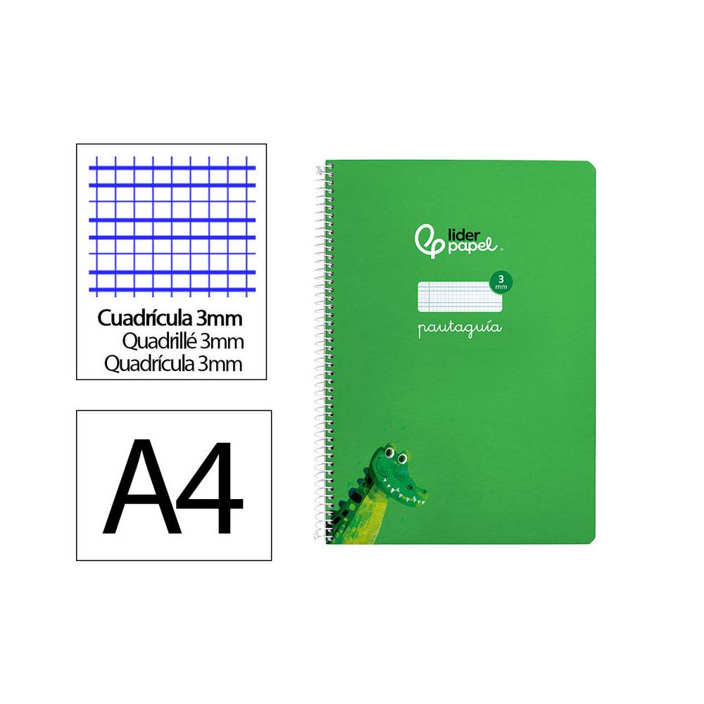 Cuaderno espiral liderpapel di n a4 pautaguia tapa dura 80h 90 gr cuadro pautado 3mm color verde - BF135