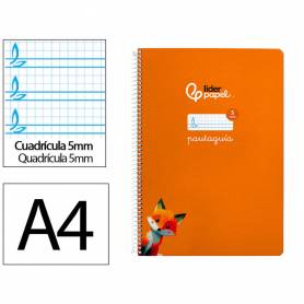 Cuaderno espiral liderpapel di n a4 pautaguia tapa dura 80h 90 gr cuadro pautado 5mm color naranja - BF145