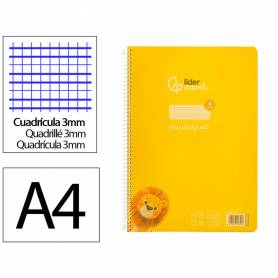 Cuaderno espiral liderpapel din a4 pautaguia tapa plastico80h 90gr cuadro pautado 3mm con margen color amarillo - BE39