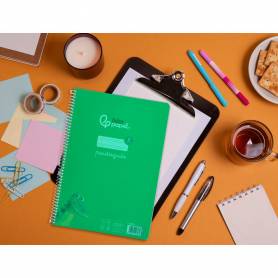 Cuaderno espiral liderpapel din a4 pautaguia tapa plastico80h 90gr cuadro pautado 3mm con margen color verde - BE41