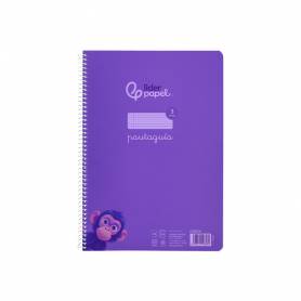 Cuaderno espiral liderpapel din a4 pautaguia tapa plastico80h 90gr cuadro pautado 3mm con margen color lila - BE42