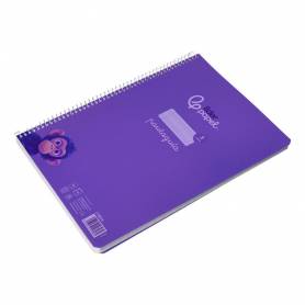 Cuaderno espiral liderpapel din a4 pautaguia tapa plastico80h 90gr cuadro pautado 3mm con margen color lila - BE42
