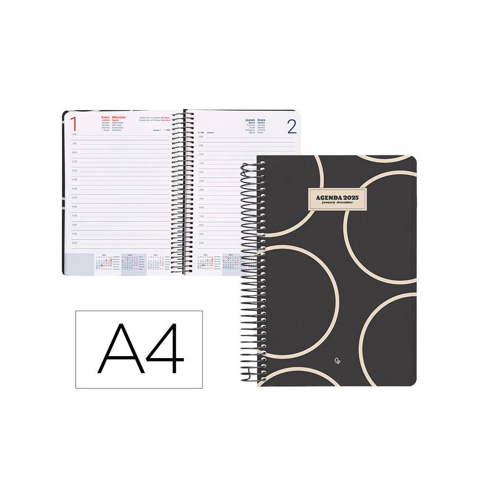 Agenda espiral liderpapel clas sic a4 2025 dia pagina color blanco y negro 2 papel 70 gr - 