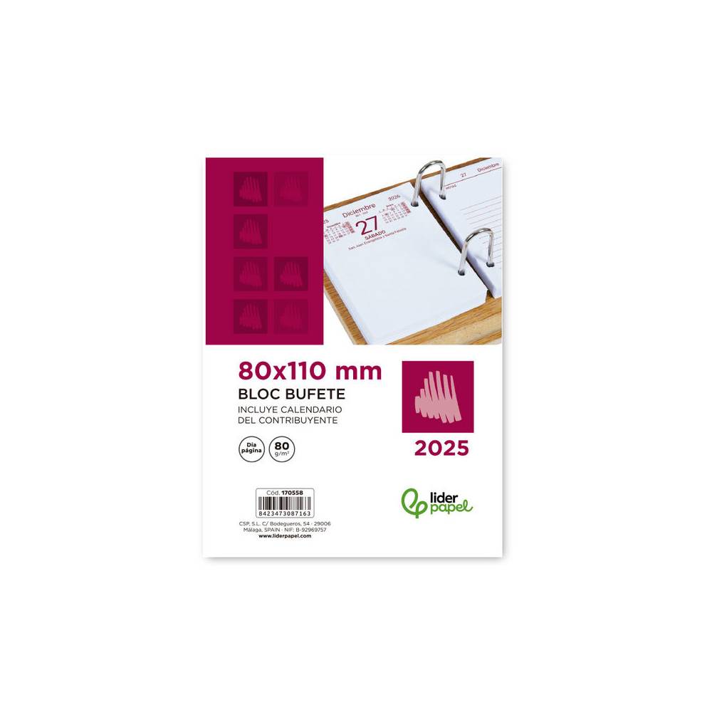 Bloc bufete liderpapel 82 x 115 2025 día pág ina papel 80 gr - 