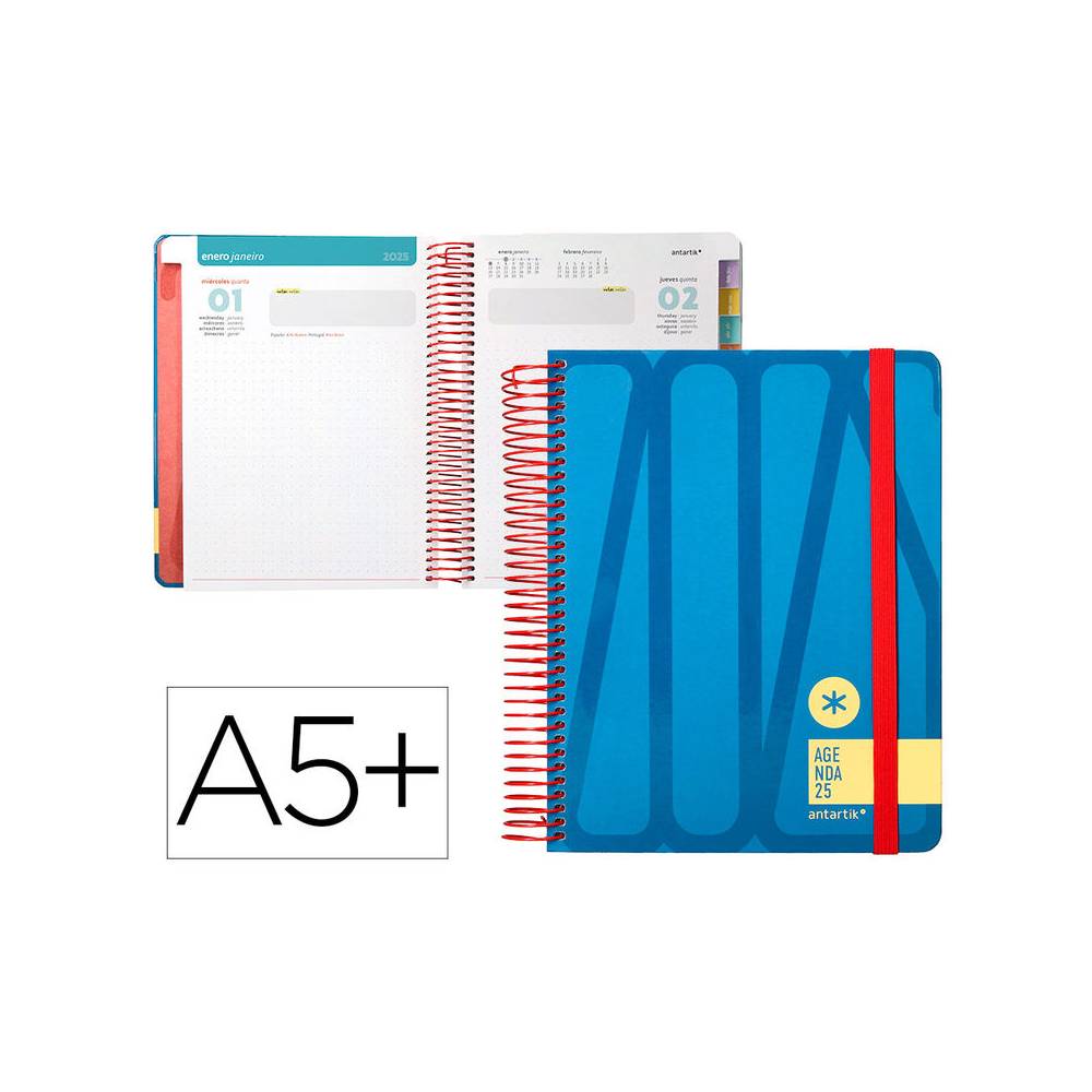 Agenda espiral antartik bold a5+ 2025 dia pagina color azul papel 80 gr - 