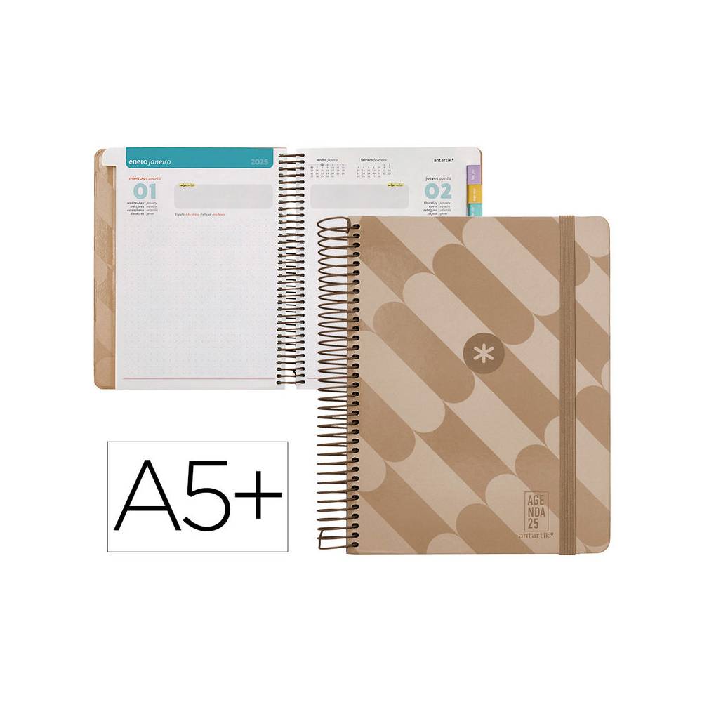 Agenda espiral antartik pattern a5+ 2025 día página color rosa nude papel 80 gr - 