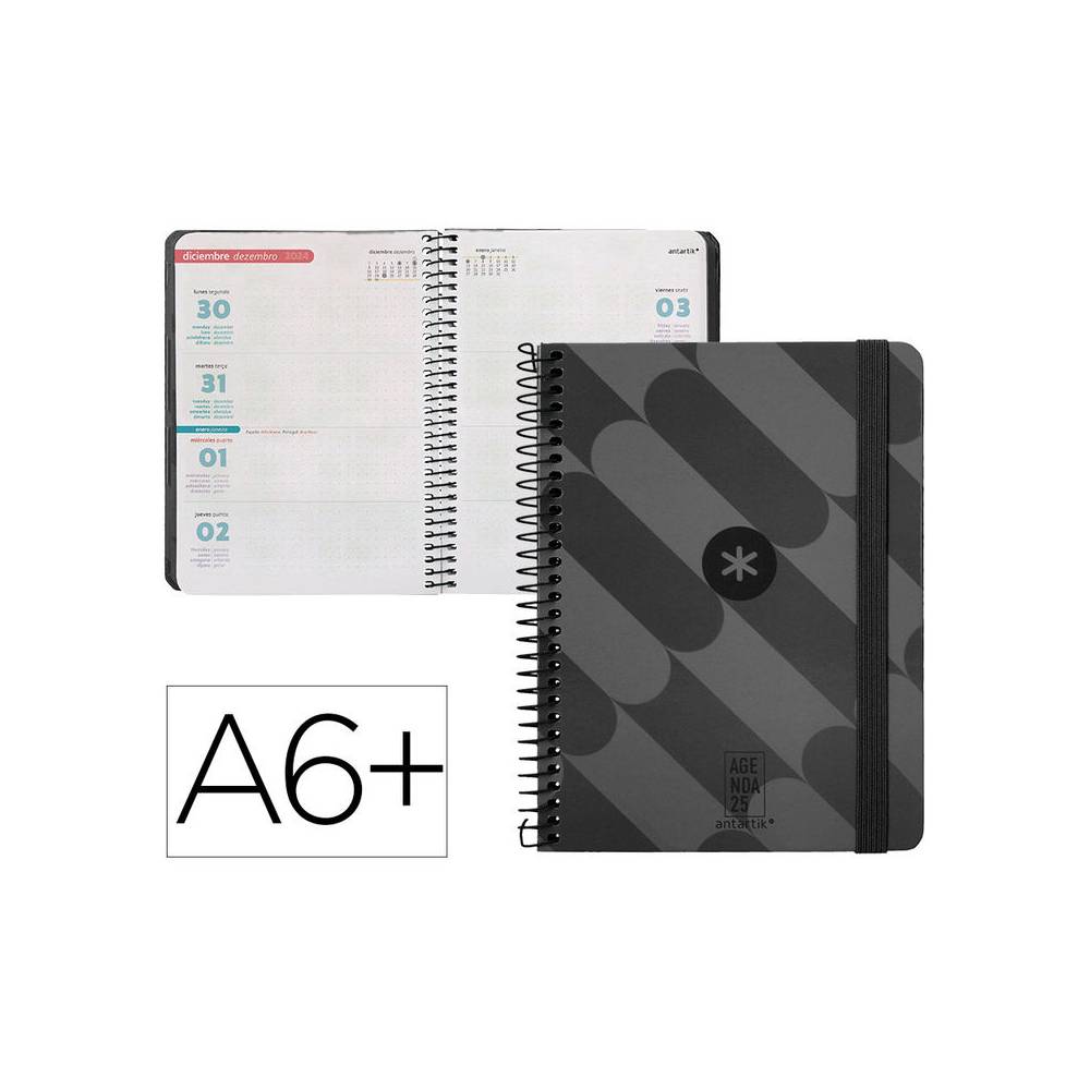 Agenda espiral antartik pattern a6+ 2025 semana vista color negro papel 80 gr - 