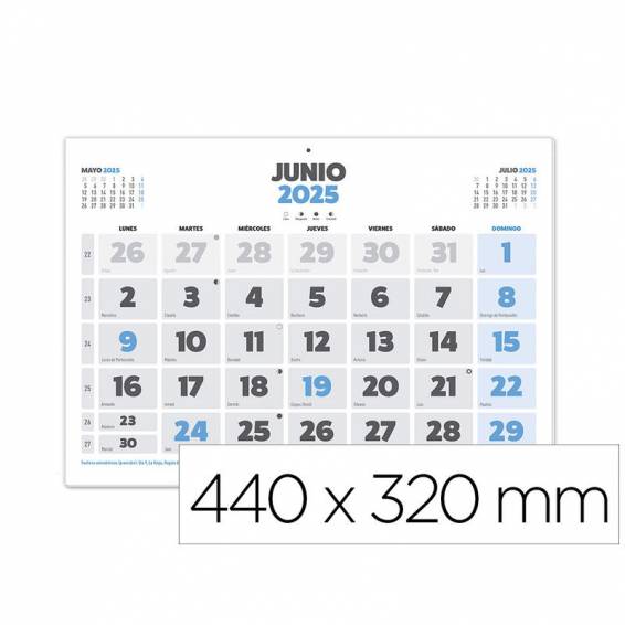 Calendario pared liderpapel clasico 2025 lomo engomado 44x32 cm papel 128 gr - 