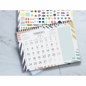 Calendario espiral pared liderpapel joven 2025 numeros grandes 44x32 cm papel 128 gr con pegatinas - 