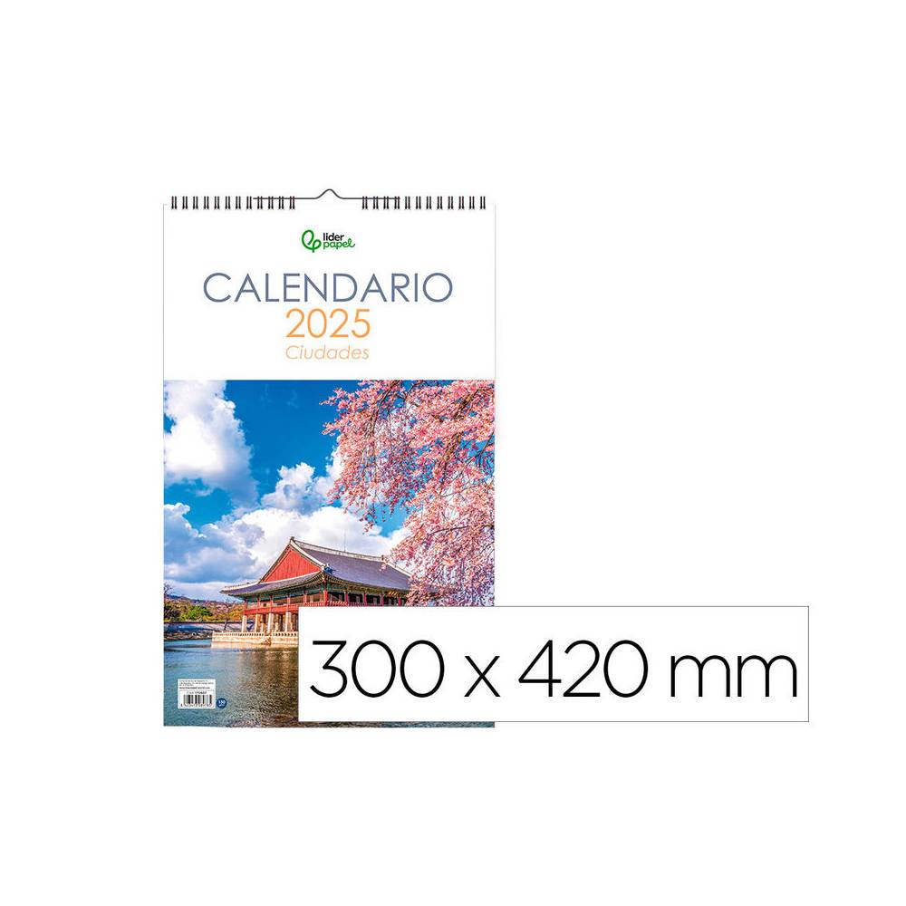 Calendario espiral pared liderpapel imagenes ciudades 2025 para escribir 25x40 cm papel 157 gr - 